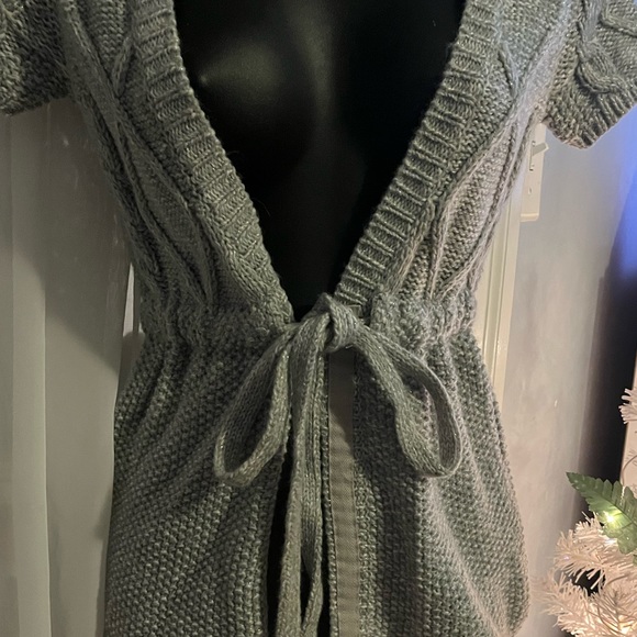 Gray small Aeropostale Y2K Preppy Knit Tie Front Sweater short sleeve - Picture 7 of 8